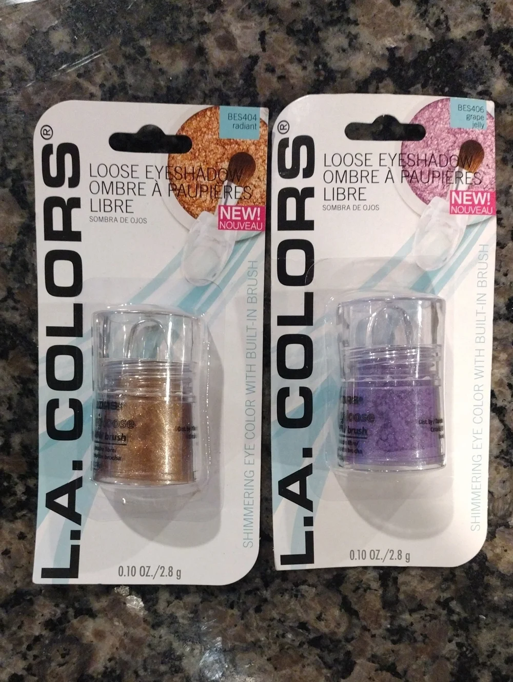 Lot of 2 L.A COLORS Shimmer Loose Eyeshadow radiant & grape jelly 0.10 oz new